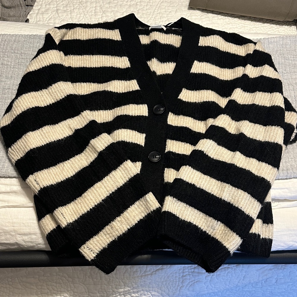 H&M Black and Cream Striped Cardigan